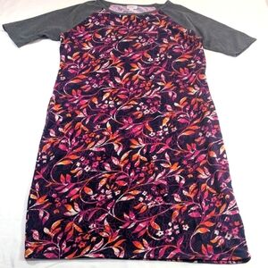 LuLaRoe Julia Bodycon Floral Patterned Shirt Dress with Gray Sleeves Size 2XL
